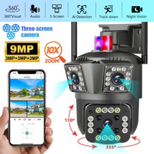 3 Lens Camara De Seguridad 9MP HD Wifi Para Casa Exterior Con Vision Nocturna US