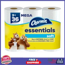 Charmin Essentials Soft Toilet Paper – 9 Mega Rolls Equal 36 Regular Rolls