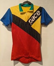 PACE Cycling Jersey Sz Small Mens White Primary Colors Pockets USA Made