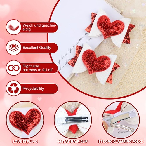2Pcs Red Glitter Heart Bow Hair Clips Valentine's Bow Clips for WomenLove Bow... - Picture 3 of 7