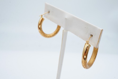 Eternagold 14k Yellow Gold Hoop Earrings Etched - Picture 3 of 8