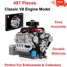 Mould King Mini V8 Engine Kits That Runs, Build Your Own Visible Car Motor 487Pc