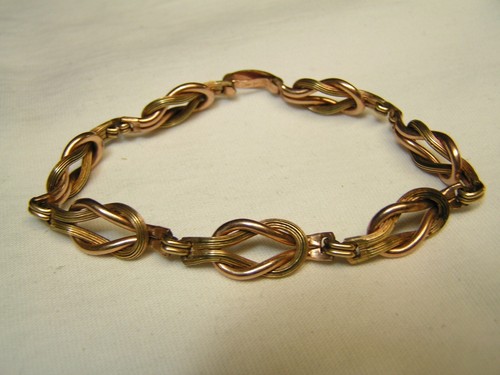 Antique Man's/Men's 12K Yellow & Rose Gold Filled Knot Links Bracelet 8.25" - 第 6/7 張圖片
