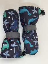 Waterproof Kids Mittens Gloves with Fleece 2-4 Years Old Black Dinosau