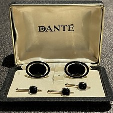 Vintage Men's Dante Onyx Gold Tone  Black Cufflinks 3 Shirt Studs Original Box