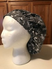 Scrub Hat Medical Nursing Chemo Zebra White Gray Black Cotton Fabric