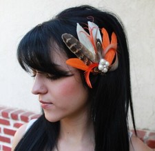 Fascinator feather clip Ivory Cream Orange Brown bridal photo prop headdress
