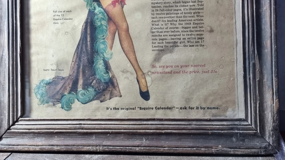 Vecchio antico calendario Esquire Girl Adv. Litografia. Stampa su carta con c... - Immagine 3 di 4