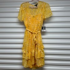 Simply Vera Wang Yellow Floral Sheer Lined Layered Boho Dress Size M