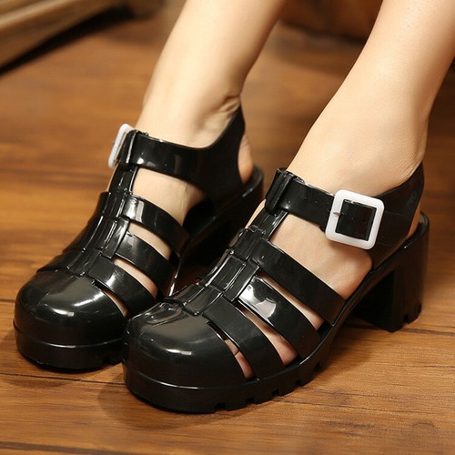 Mujeres Pvc Punta Redonda Honduras Jalea Bloque Tacón Medio Plataforma Zapatos Informales - Imagen 3 de 13