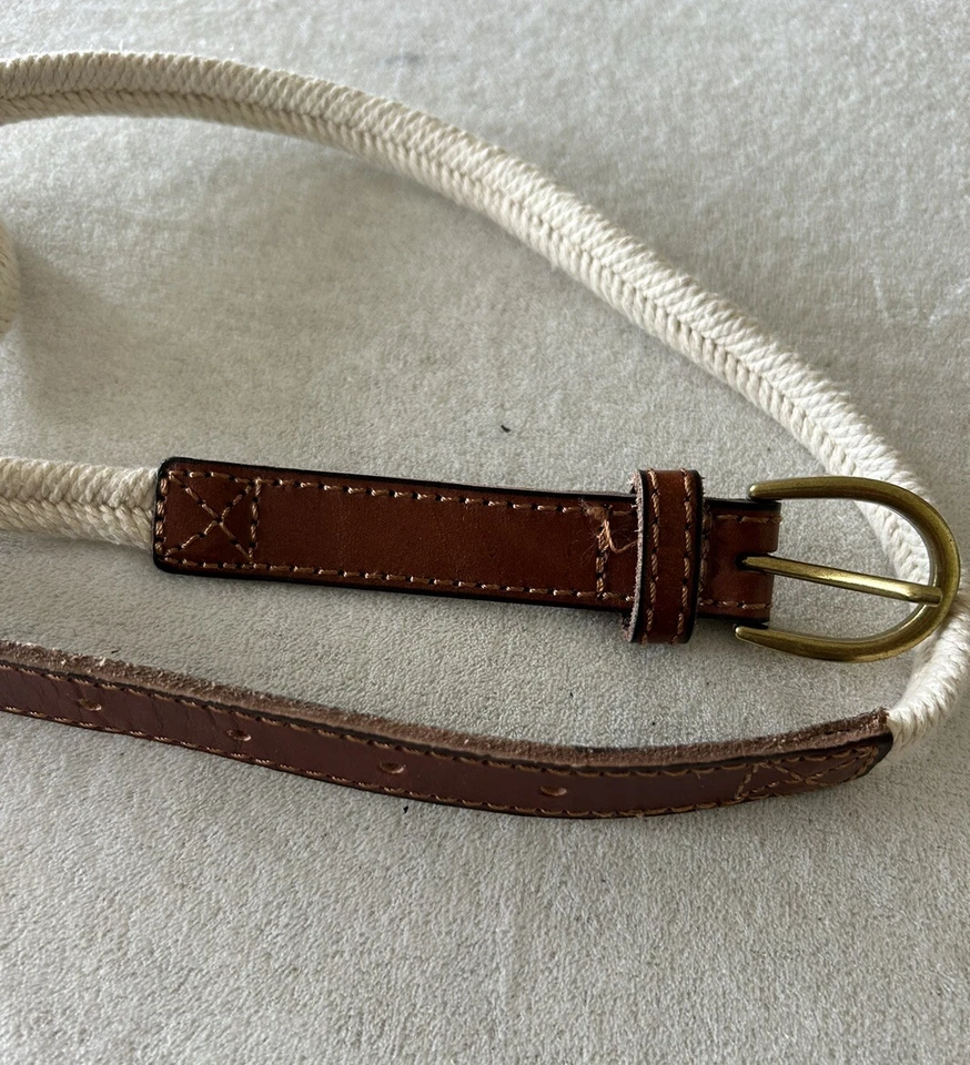 "Cinturón ajustado de cuero marrón y hilo de lona trenzada para damas Talbots talla M 31-35""" Foto 2 de 4