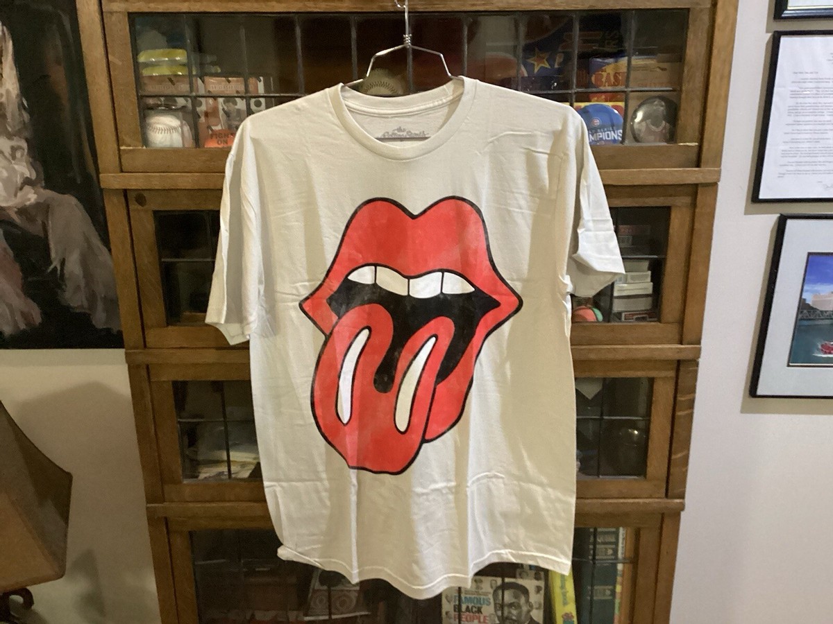 NIP ROLLING STONES Tan BIG Tongue Distressed 100% Cotton T-shirt