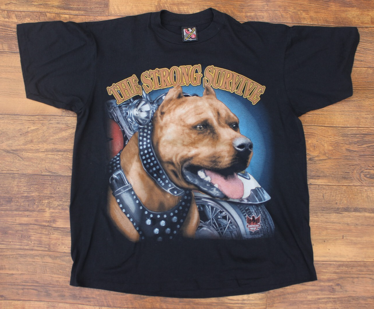 Vintage 90s Mens 3d Emblem The Strong Survive Pitbull T Shirt XL