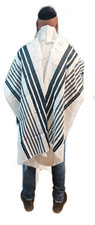 Kosher White Tallit Talis Prayer Shawl acrylic 47"X66" Made Israel black Stripe