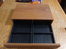 40 Capacity Faux Wood Grain Cassette Tape Storage Drawer Holder Case Vintage