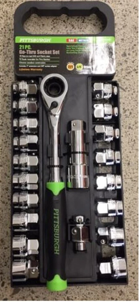 BRAND NEW 21 Pc 3 8 SAE Metric 72T Pass Go Thru Socket Set Sockets Ratchet