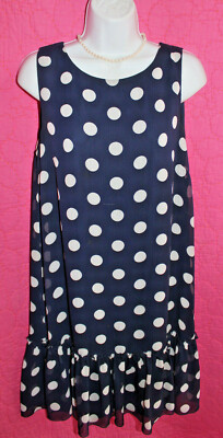 TOMMY HILFIGER Navy Blue White Chiffon Dress Ruffled Hem Lined Size 8 Below Knee