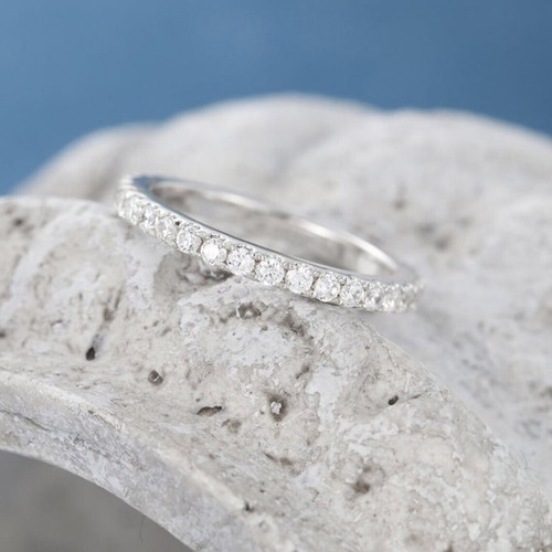 Damen Rund Diamant Voll Memoirering Hochzeit Geschenk Bandring Weißgold-Finish - Bild 5 von 7