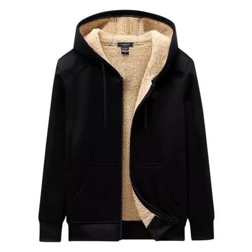 Mens Fleece Sweatshirt Full Zip Up Thick Sherpa Lined Hoodie Hooded Jacket Coat - Picture 3 of 18