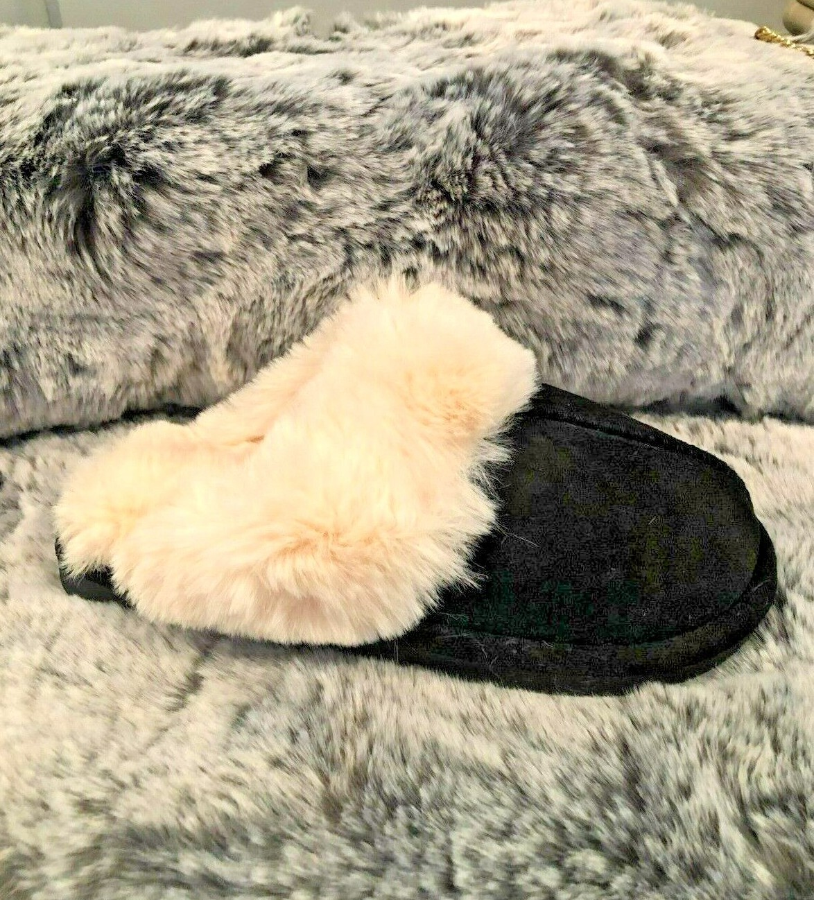 SAOLA Pantofole da donna nere lussuose finta pelle scamosciata piatte slip on scarpe mules suola outdoor