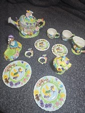Vintage 1996 Hand Painted Ceramic Childrens Tea Set. Minor Chips On 4 Pieces.
