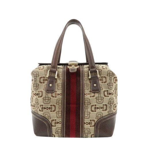 GUCCI Sherry Doctor's Bag Hand Bag Beige Canvas Leather 146002 Auth Used