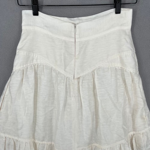Shona Joy Skirt Womens 10 White Beige Linen Tier Smocked Midi A Line Peasant - Picture 9 of 16