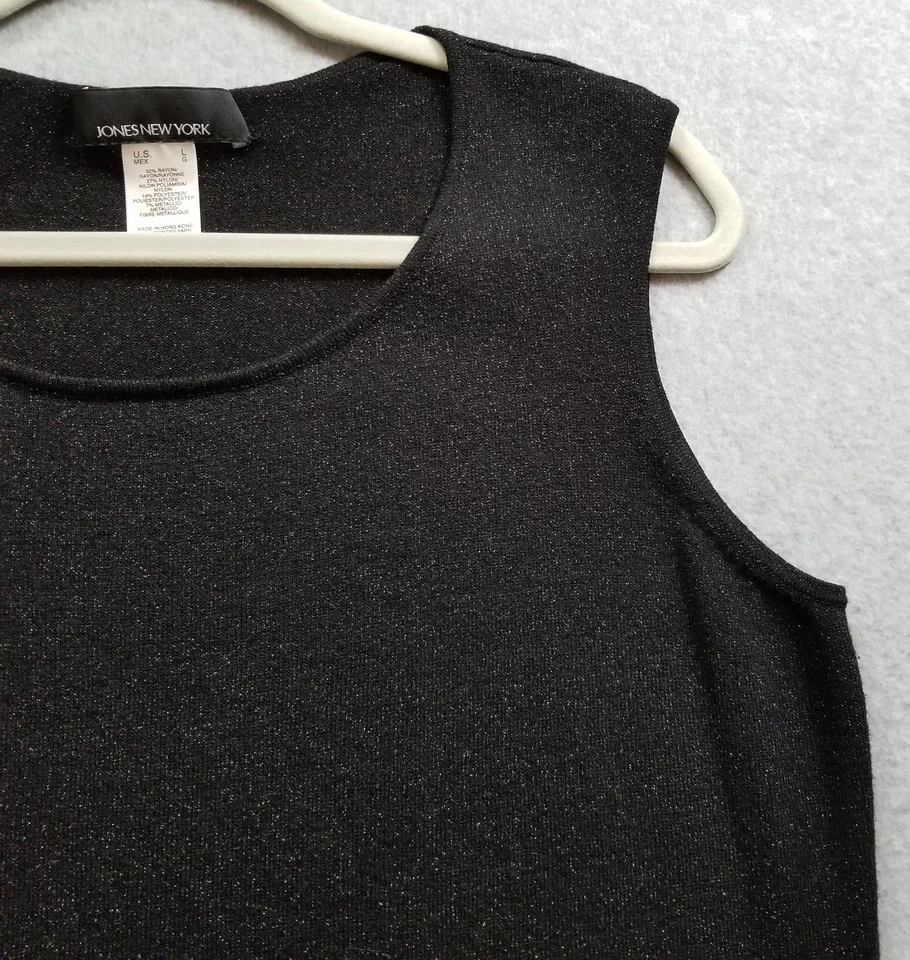 Camiseta sin mangas Jones New York para mujer grande L negra sin mangas elástica cuello redondo tejida Foto 3 de 4