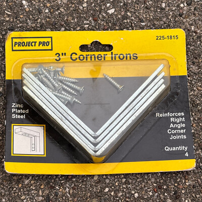 #ad 4 Pack Project Pro 3quot; Corner Irons Braces Zinc Plated Steel 4 Pieces w Screws $11.97