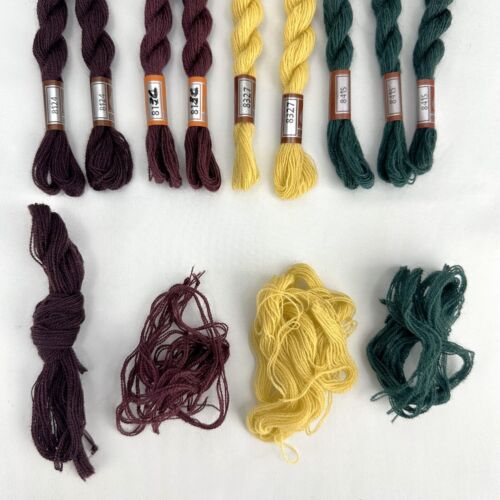 Lot of 9 Skeins DMC Medici 100% Wool 27.3 Yd Broder Maroon Burgundy Green Yellow - Picture 2 of 2