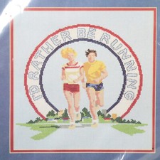 Needles 'N Hoops "I'd Rather Be Running" Cross Stitch Kit 571 11" X 11" Vintage
