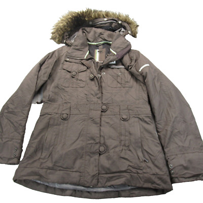 Helly Hansen Jacket Womens Small Brown Faux Fur Hood Trim Helly Tech Ski Snow