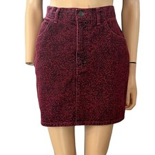 VTG Guess Georges Marciano Denim Mini Skirt 25/XS Spotted Print Red Straight