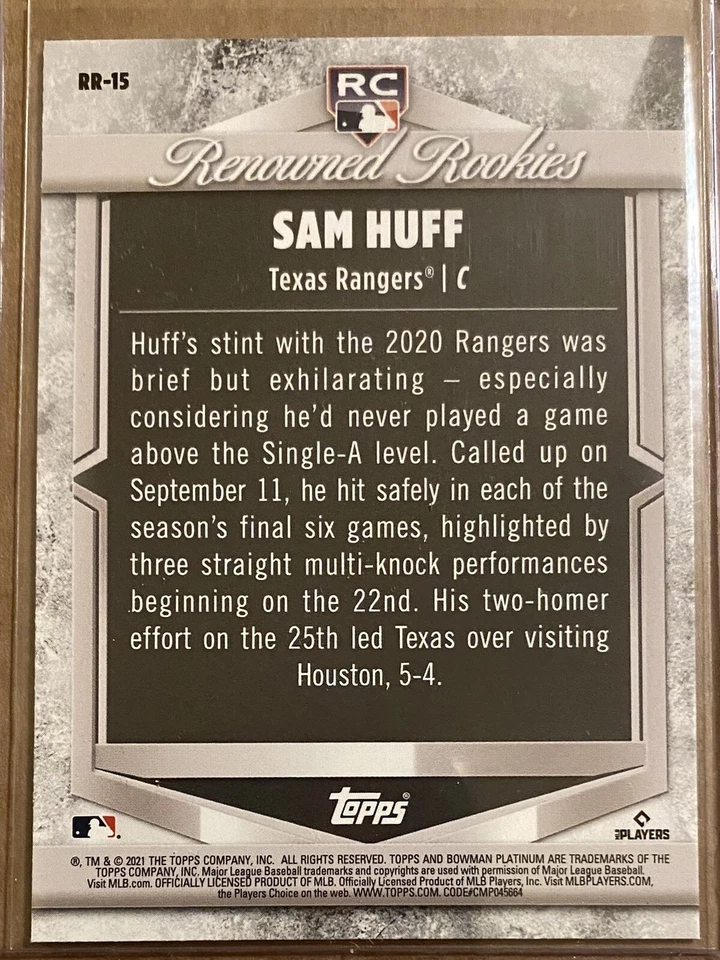 Sam Huff RC 2021 Bowman Platinum #RR-15 Renowned Rookies - Image 2 of 2