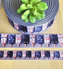 7/8  1.5" 1 YD Cat Shaped Popsicle Grosgrain Ribbon Kitty Feline Sweet Treats