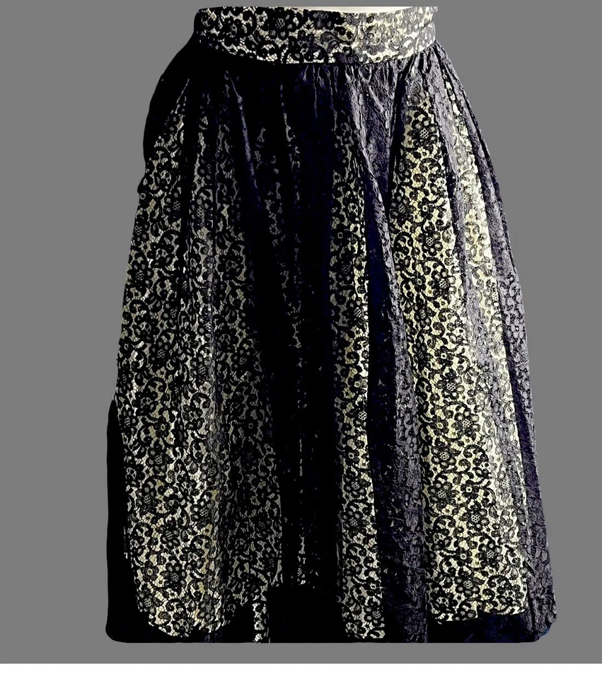 Ella Groll Riviera Fashions Black Lace Circle Skirt  Over Cream Taffeta S 1950 - Image 3 of 4