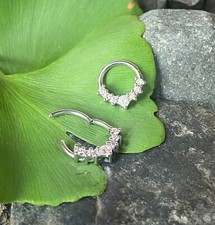 1pc Lined CZ Gem Fan Hinged Segment Ring 16g Septum Clicker Surgical Steel