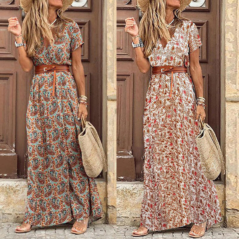fitted lace wedding dress Boho Ruffle Sleeve Maxi Dress V Neck Vintage Bohemian Long Dress YW251051 main image 0