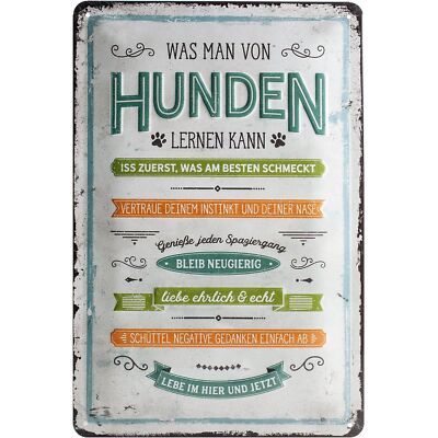 Retro tin sign metal sign vintage 8 x 12 in - Was man von Hunden lernen kann