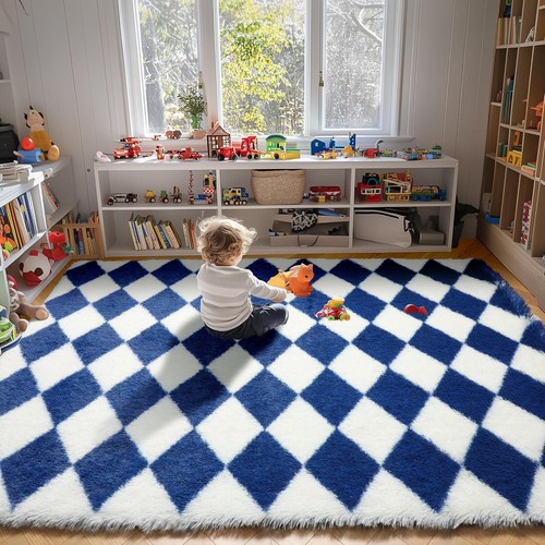 4X6 Ft Super Soft Fluffy Area Rugs for Bedroom Living Room Teal Blue - Picture 6 of 7