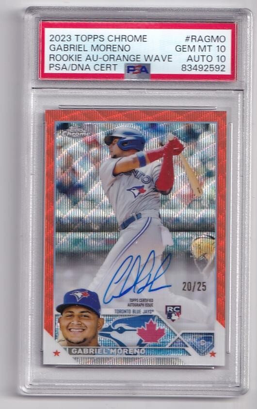 2023 Topps Chrome Gabriel Moreno Rookie Auto Orange Wave 20/25 PSA 10 Auto 10