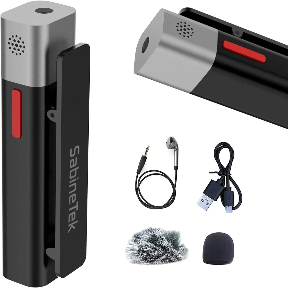 SmartMike Microphone Wireless Bluetooth Lavalier Microphone Clip on Black
