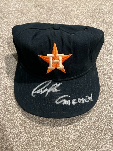ORLANDO MERCADO SIGNED GAME USED BASEBALL HAT AUTO VTG HOUSTON ASTROS