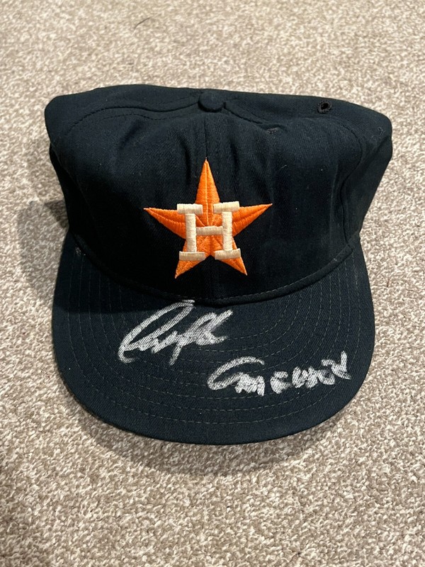 ORLANDO MERCADO SIGNED GAME USED BASEBALL HAT AUTO VTG HOUSTON ASTROS