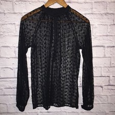 EXPRESS Top Womens Black M Sheer Mesh Floral ...