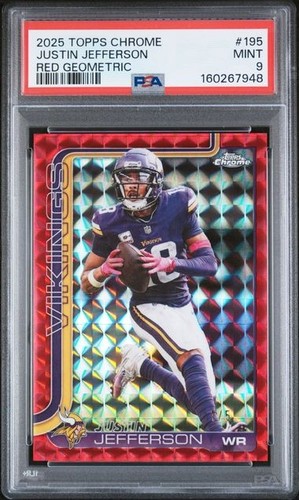 JUSTIN JEFFERSON 2025 Topps Chrome RED Geometric Refractor #1/5 PSA 9 MN Vikings