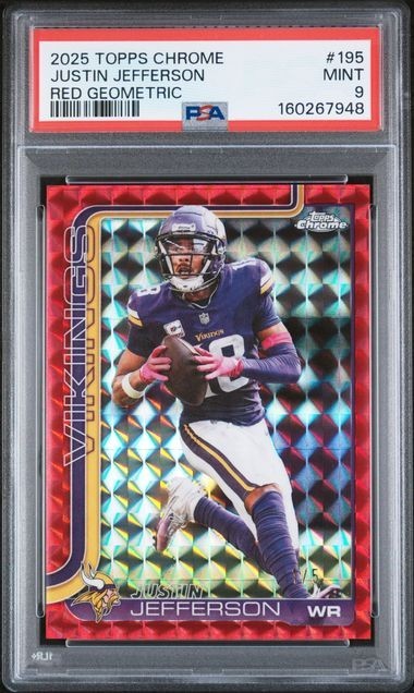 JUSTIN JEFFERSON 2025 Topps Chrome RED Geometric Refractor #1/5 PSA 9 MN Vikings