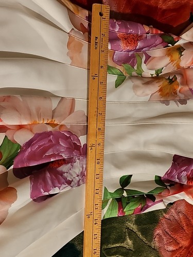 Vestido Calvin Klein Rosa Blanco Floral Manga Gorra Plisado Bolsillos Buceo Acampanado 8P - Imagen 9 de 16
