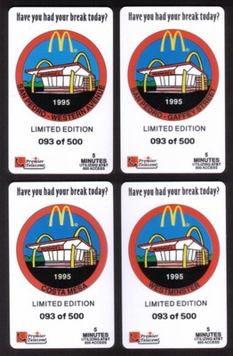 5m Mcdonald's: San Pedro,Costa Mesa ,Westminster,Gaffey - Set Mit 4 Handy Karte