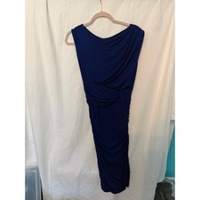 JDC London Navy Blue Ruched Asymmetrical Midi Dress Womens Size 6 US 10 UK